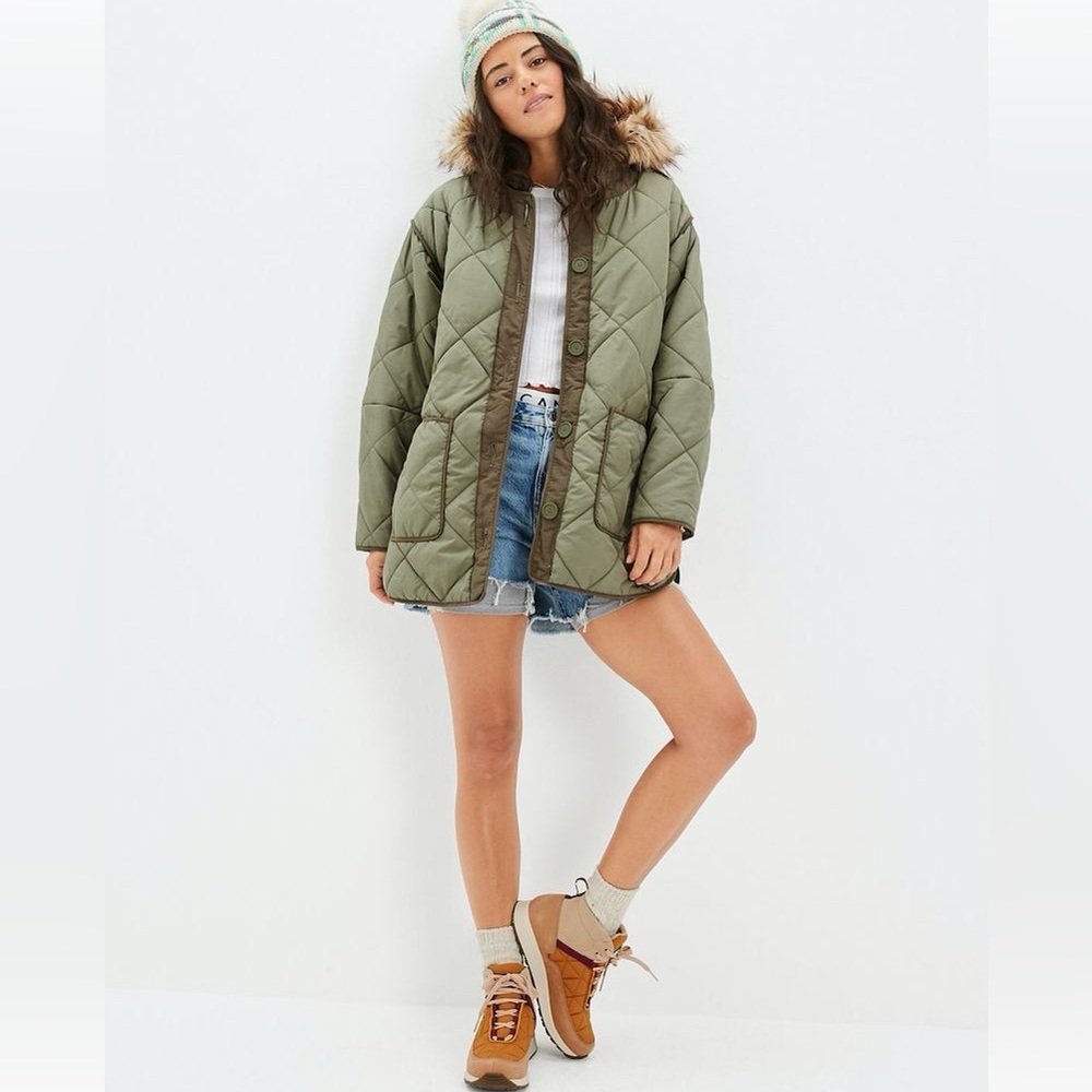 American Eagle Quilted Jacket Olive Green XS
